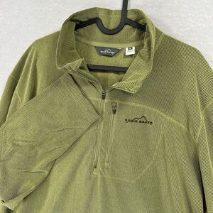 Eddie Bauer Waffle Knit 1/4 Zip Men’s XXL Pullover Green Grid Fleece Hiking‎